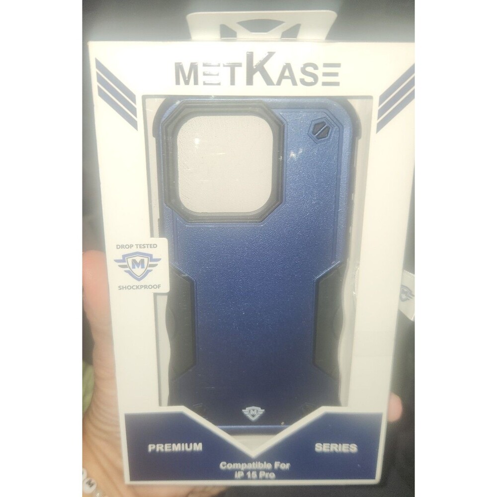 New METKASE Premium Series iPhone 15 Pro Case Rugged Shockproof Blue
